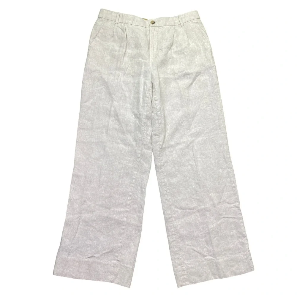Banana‎ Republic Womens 10 Linen Wide Leg Pleated Trousers Beige Preppy Tropical